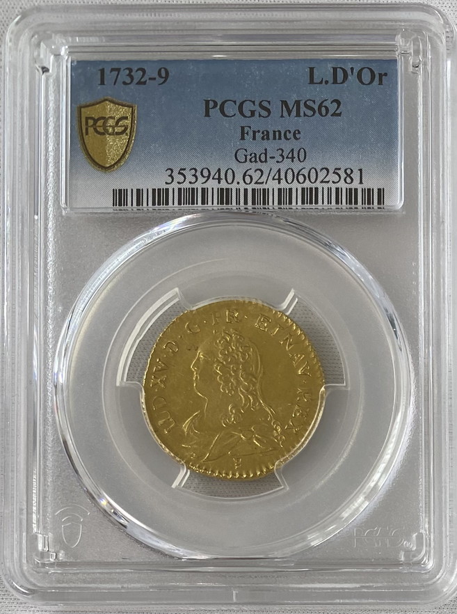 【動画あり】フランス ルイ15世 1732-9年 レンヌ ルイドール金貨 PCGS-MS62