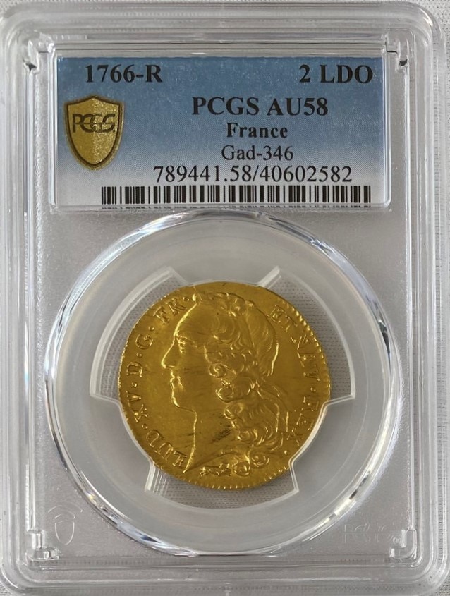 フランス ルイ15世 1766-R オルレアン 2ルイドール金貨 PCGS-AU58