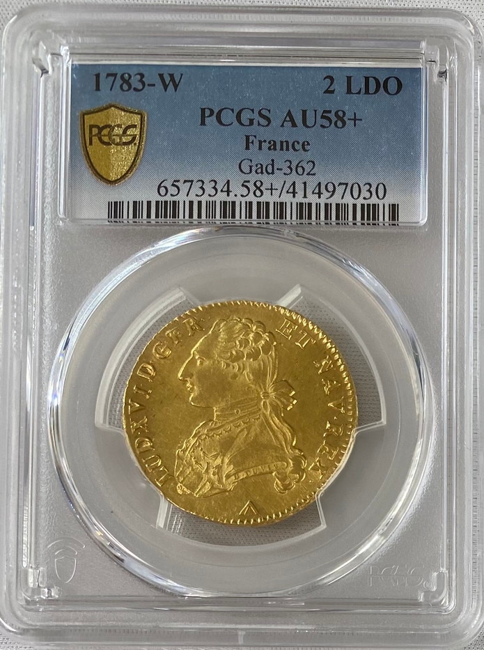 【動画あり】フランス リール 1783-W年 ルイ16世 2ルイドール金貨 PCGS-AU58＋