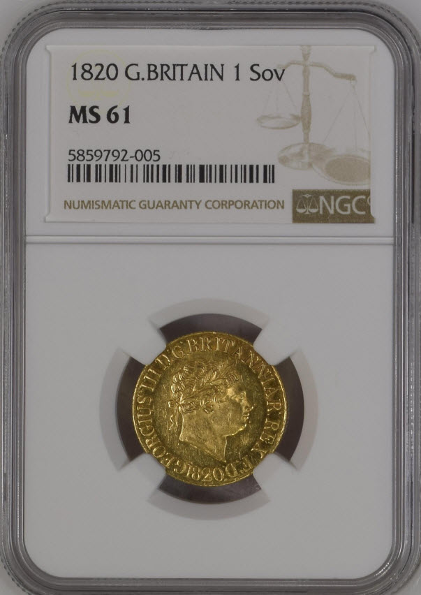 【動画あり】グレートブリテン ジョージ3世 1820年 ソブリン金貨 NGC-MS61