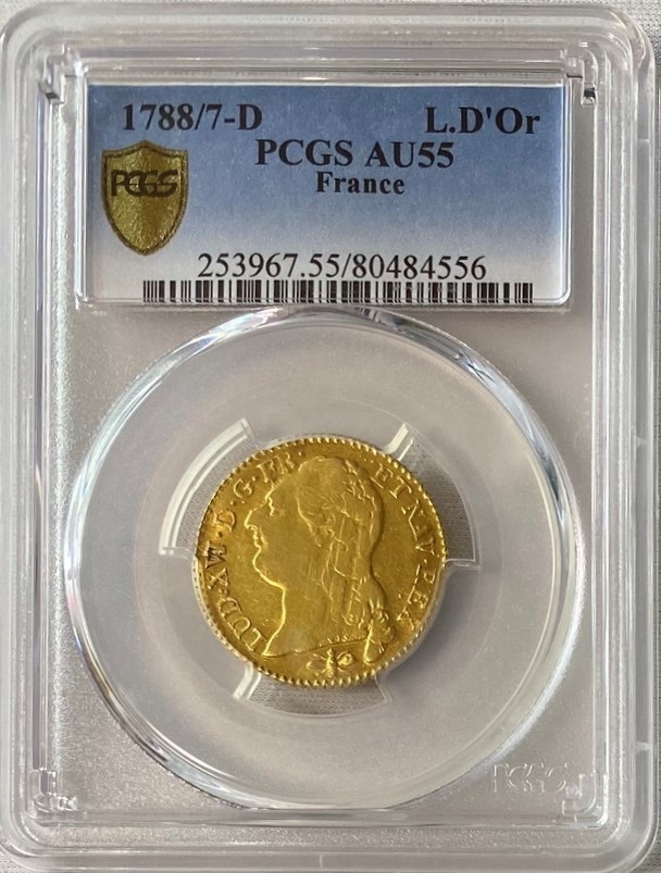 アンティークコイン-フランス-ルイ16世ルイドール金貨 1788/7-D-PCGS-AU55