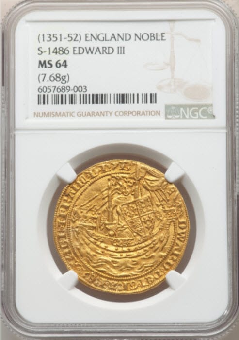 【動画あり】グレートブリテンエドワード3世(1351-1352)ノーブル金貨NGC-MS64