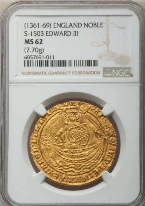 【動画あり】グレートブリテンエドワード3世(1361-1369)ノーブル金貨NGC-MS62