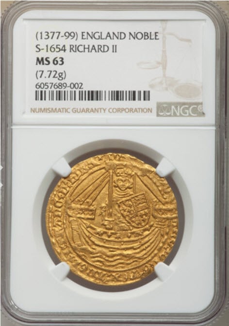 【動画あり】グレートブリテンリチャード2世(1377-1399)ノーブル金貨NGC-MS63
