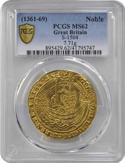 グレートブリテン1361-1369年エドワード3世ノーブル金貨PCGS-MS62