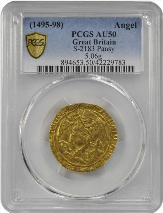 グレートブリテン1495-1498年ヘンリー7世エンジェル金貨PCGS-AU50