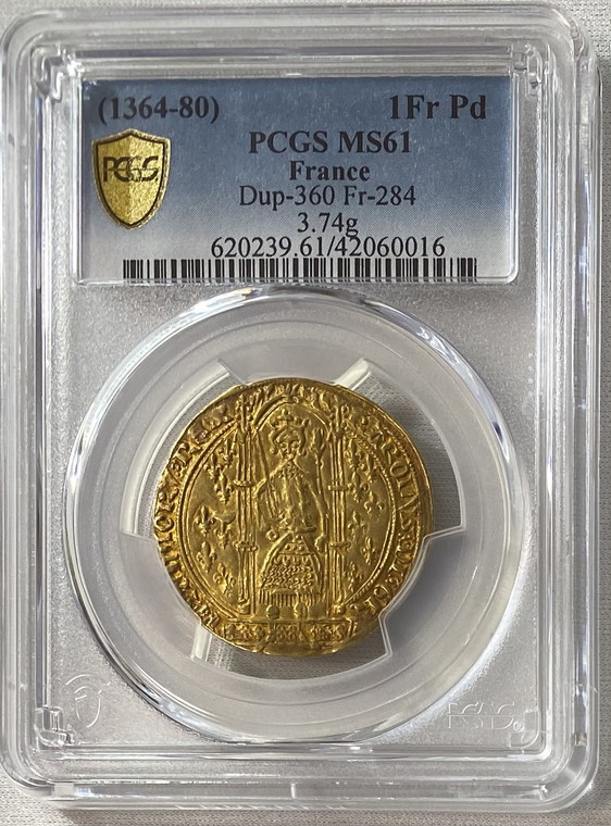 【動画あり】フランス1364-1380年シャルル5世1フランカ・ピエ金貨PCGS-MS61
