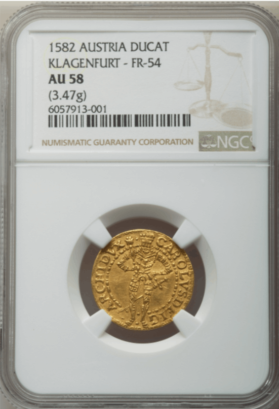 オーストリア1582年カール2世1ダカット金貨NGC-AU58