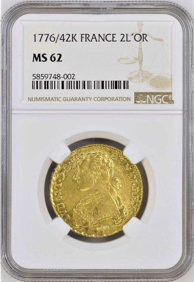 アンティークコインフランス1776/42-K年ルイ16世2ルイドール金貨NGC-MS62