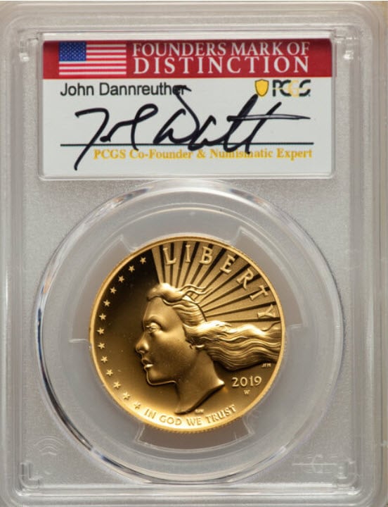 2019-Wアメリカンリバティハイリリーフ$100金貨PCGS SP70PLジョンサイン入り