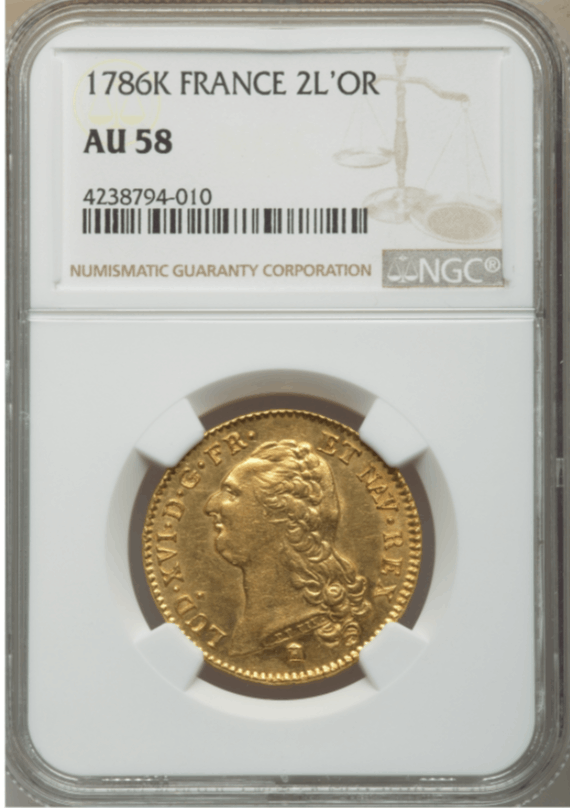フランス1786-K年ルイ16世2ルイドール金貨NGC-AU58