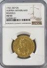 オーストリア-ネザーランド ブリュッセル1762年 マリアテレジア 2ソブリン金貨 NGC-AU53