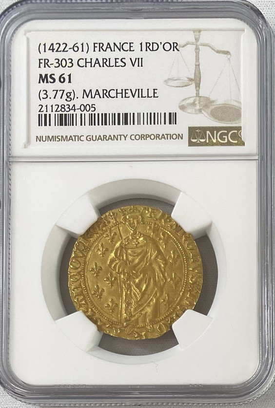 【動画あり】アンティークコイン フランス シャルル7世 (1422-1461年)ロイヤルドール NGC-MS61