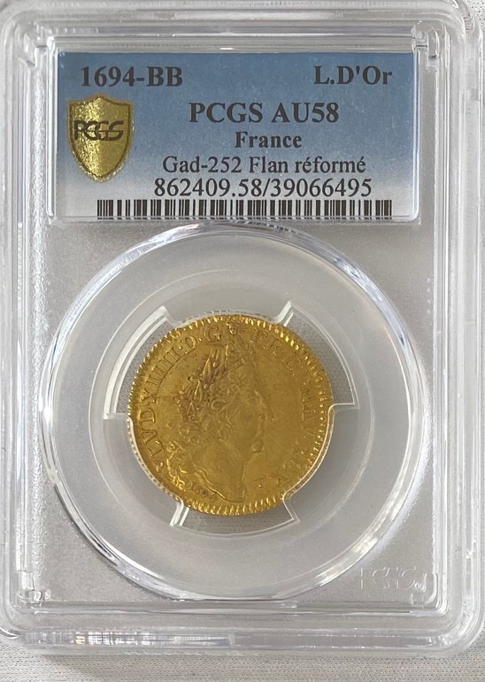 フランス 1694-BB年 ルイ14世 1ルイドール金貨 PCGS-AU58