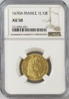 【動画あり】【レア度1-R1】フランス 1670-A年 ルイ14世 1ルイドール金貨 NGC-AU58