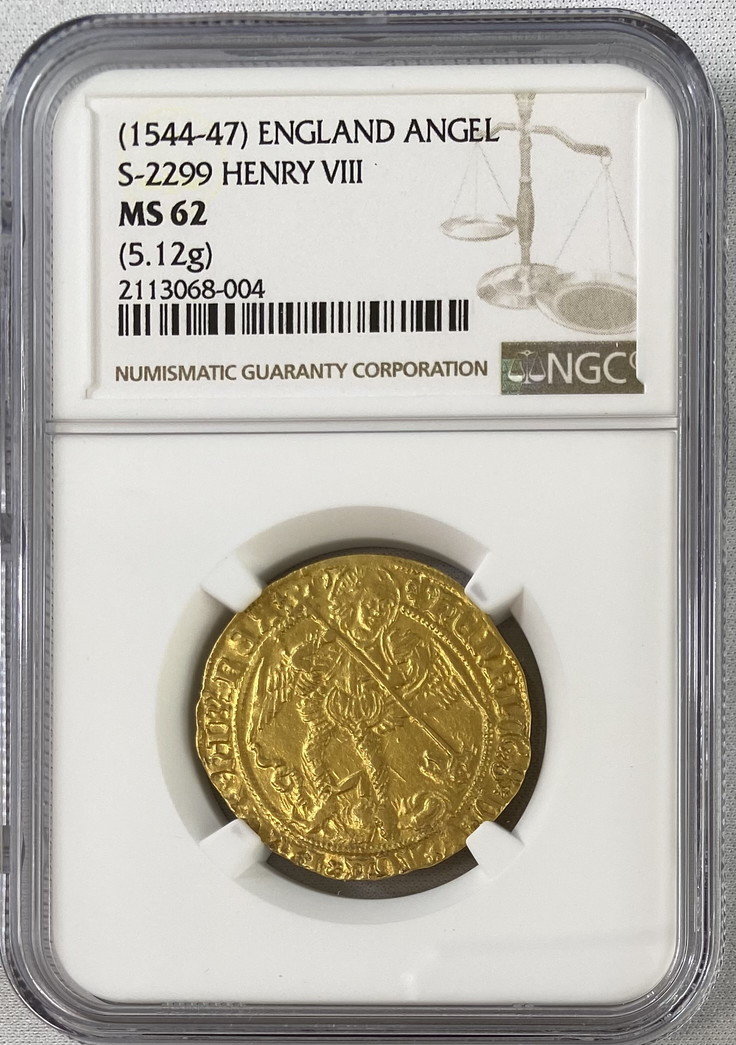 【動画あり】グレートブリテン 1544-1547年 ヘンリー8世 エンジェル金貨NGC-MS62