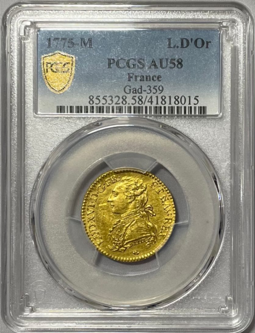 【レア度3-R3】アンティークコイン フランス 1775-M年 ルイ16世 ルイドール金貨 PCGS-AU58