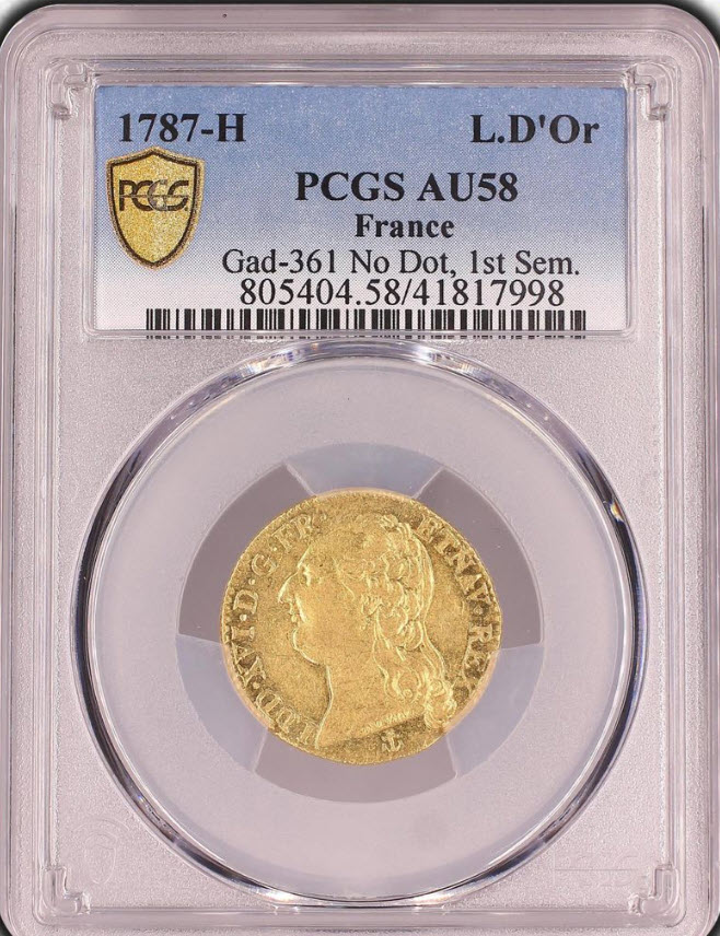 【動画あり】【レア度2-R2】フランス 1787-H年 ルイ16世 1ルイドール金貨 PCGS-AU58