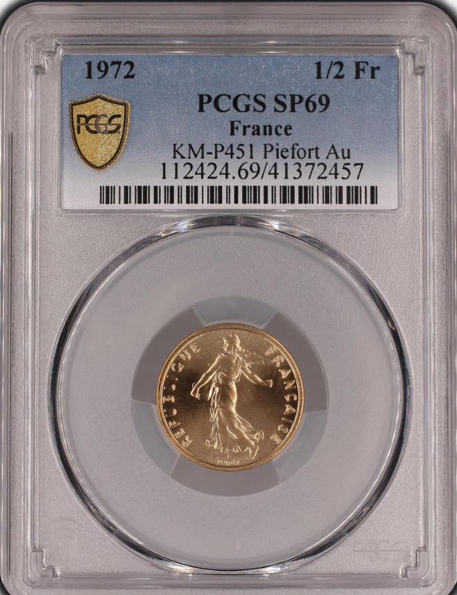 アンティークコイン フランス 1972年 1/2フランピエフォー金貨 PCGS-SP69