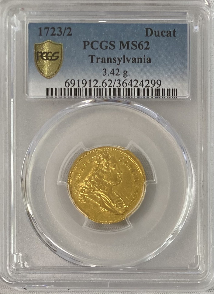 アンティークコイン ハンガリー 1723年 神聖ローマ皇帝カール6世 1ダカット金貨 PCGS-MS62