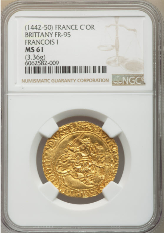 フランス 1442-50年 フランソワ1世 エキュドール金貨NGC-MS61