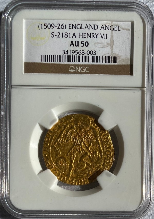 【動画あり】グレートブリテン 1509-1526年 ヘンリー7世 エンジェル金貨NGC-AU50