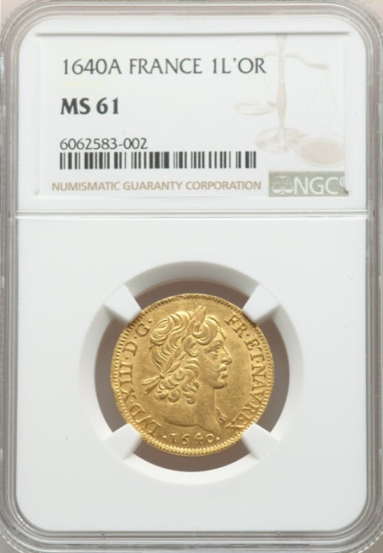 フランス 1640-A年 ルイ13世 1ルイドール金貨 NGC MS61