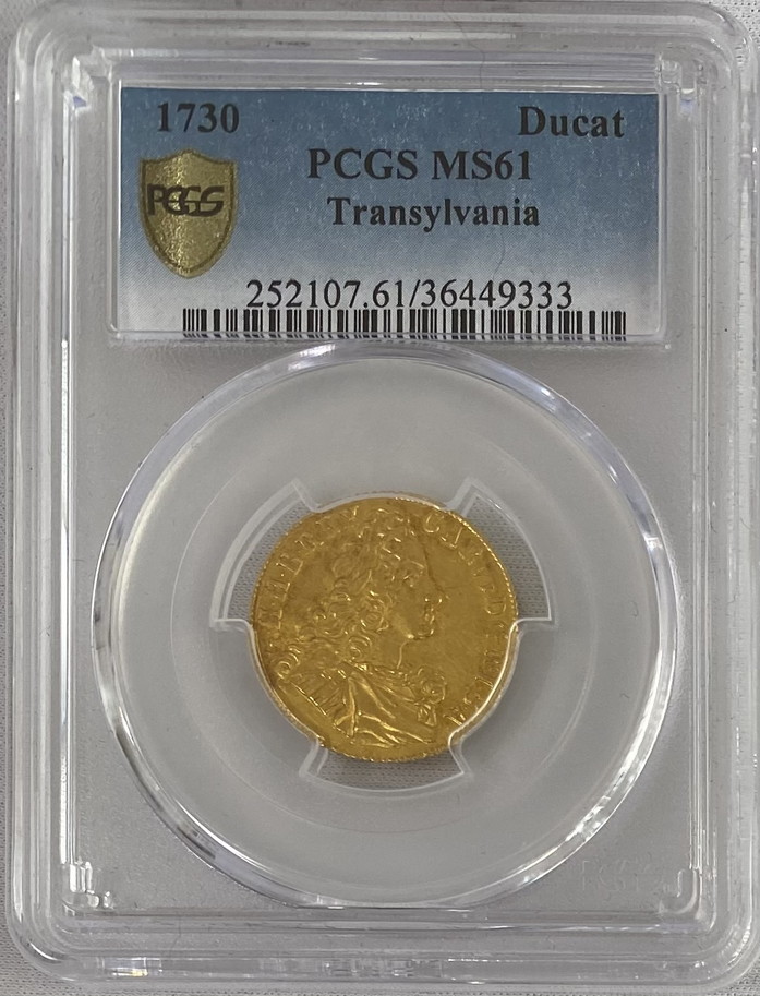 【動画あり】アンティークコイン ハンガリー 1730年 神聖ローマ皇帝カール6世 1ダカット金貨 PCGS-MS61