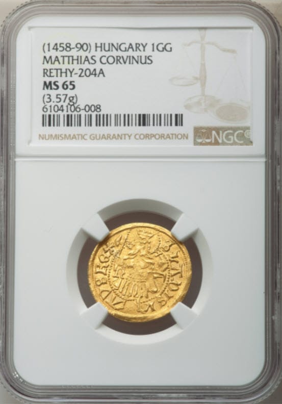 【動画あり】ハンガリー 1461-1462年 マーチャーシュ1世 ゴールドゴールデン金貨 NGC-MS65