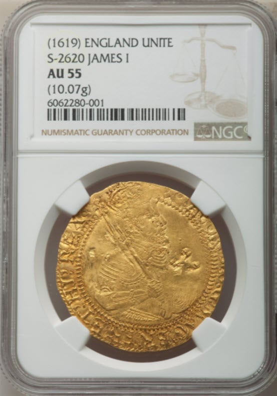 グレートブリテン 1619年 ジェームズ1世 ゴールド・ユナイト金貨 NGC-AU55