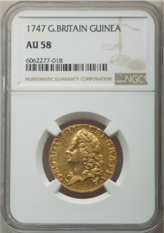 【レア度3-R3】グレートブリテン 1747年 ギニー金貨 ジョージ2世 NGC-AU58