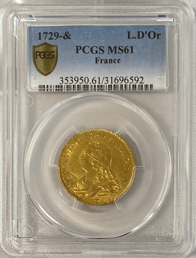 【レア度1-R1】フランス 1729-＆年 ルイ15世 ルイドール金貨 PCGS-MS61