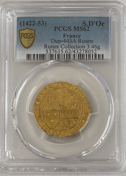 【動画あり】フランス アングロガリック ヘンリー6世（1423-44）ゴールドサルトドール PCGS-MS62