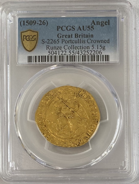 グレートブリテン 1509-26年 ヘンリー8世 エンジェル金貨 PCGS-AU55