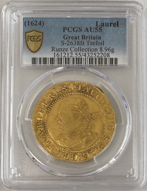 アンティークコイン グレートブリテン ジェームズ1世 ゴールドローレルND (1624) PCGS-AU55