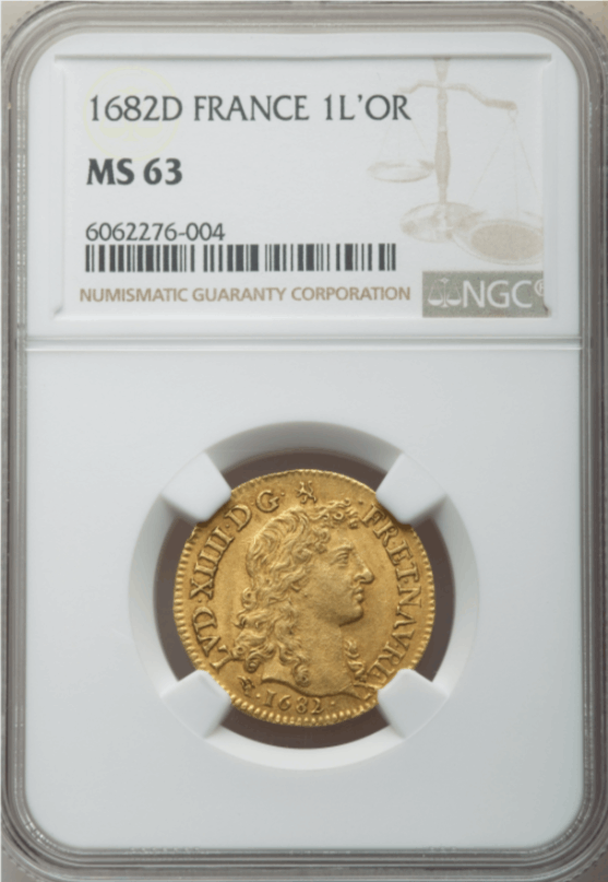 【レア度1-R1】フランス 1682-D年 ルイ14世 1ルイドール金貨 NGC-MS63