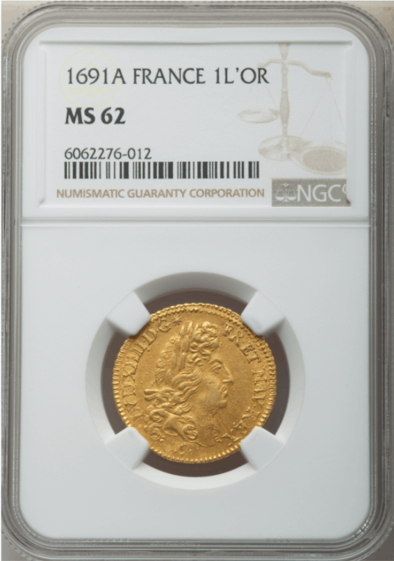 フランス 1691-A年 ルイ14世 1ルイドール金貨 NGC-MS62