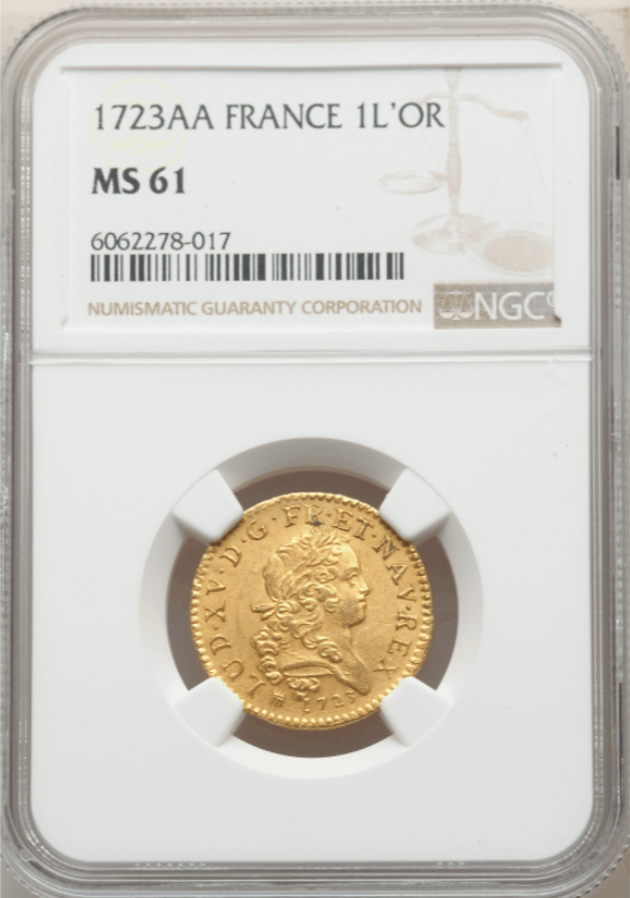 【レア度3-R3】フランス 1723-AA年 ルイ15世 ルイドール金貨 NGC-MS61