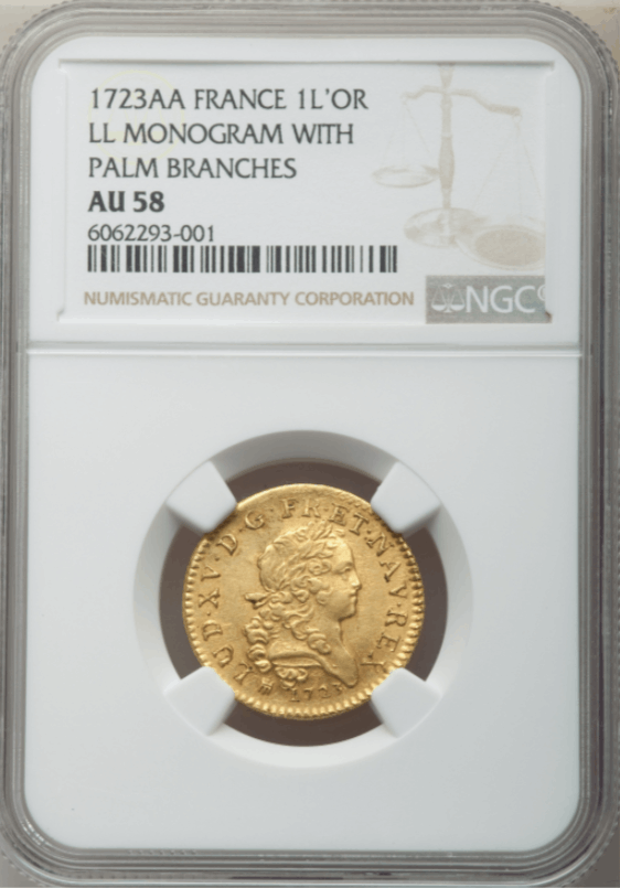 【レア度3-R3】フランス 1723-AA年 ルイ15世 ルイドール金貨 NGC-AU58