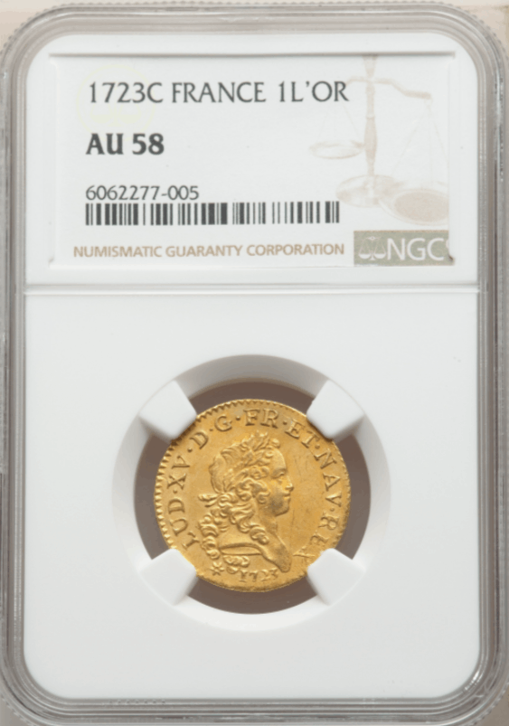 【レア度2-R2】フランス 1723-C年 ルイ15世 ルイドール金貨 NGC-AU58