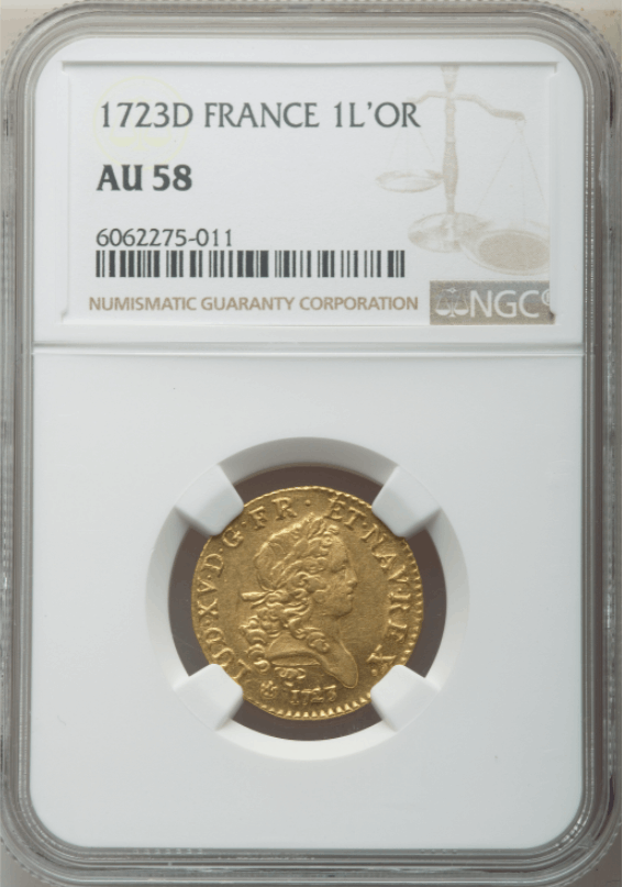 【レア度1-R1】フランス 1723-D年 ルイ15世 ルイドール金貨 NGC-AU58
