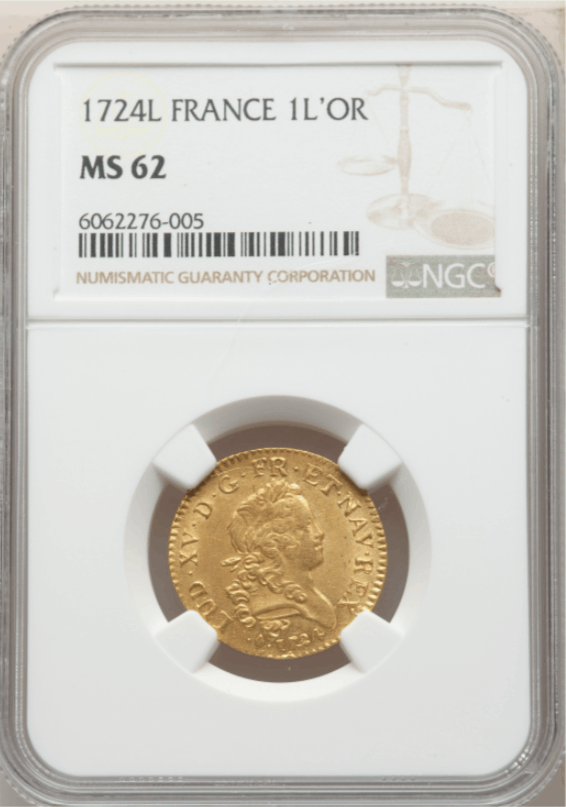 【レア度2-R2】フランス 1724-L年 ルイ15世 ルイドール金貨 NGC-MS62