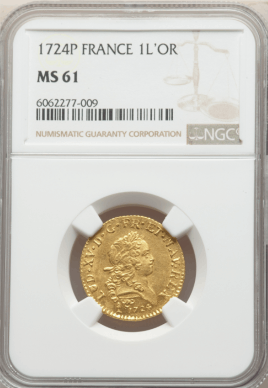 【レア度2-R2】フランス 1724-P年 ルイ15世 ルイドール金貨 NGC-MS61