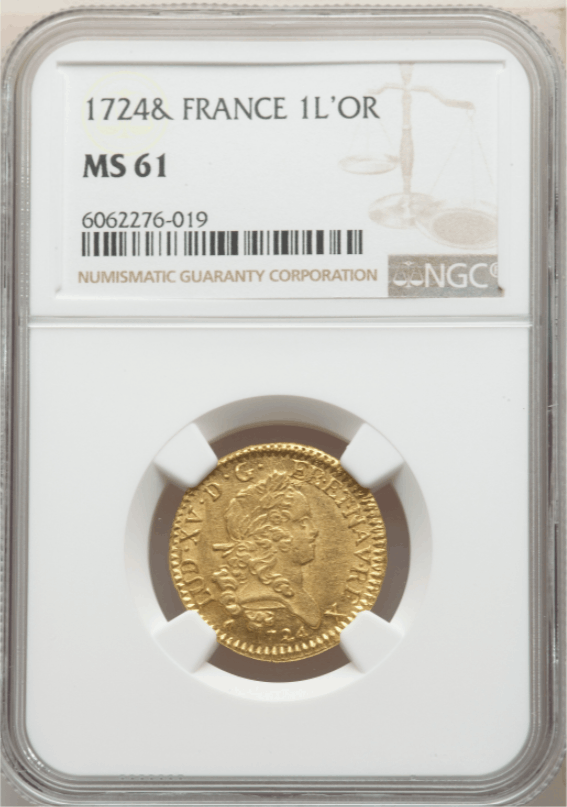 【レア度1-R1】フランス 1724-&年 ルイ15世 ルイドール金貨 NGC-MS61