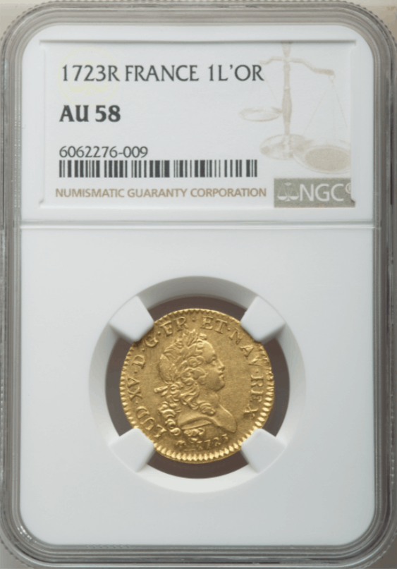 【レア度1-R1】フランス 1723-R年 ルイ15世 ルイドール金貨 NGC-AU58