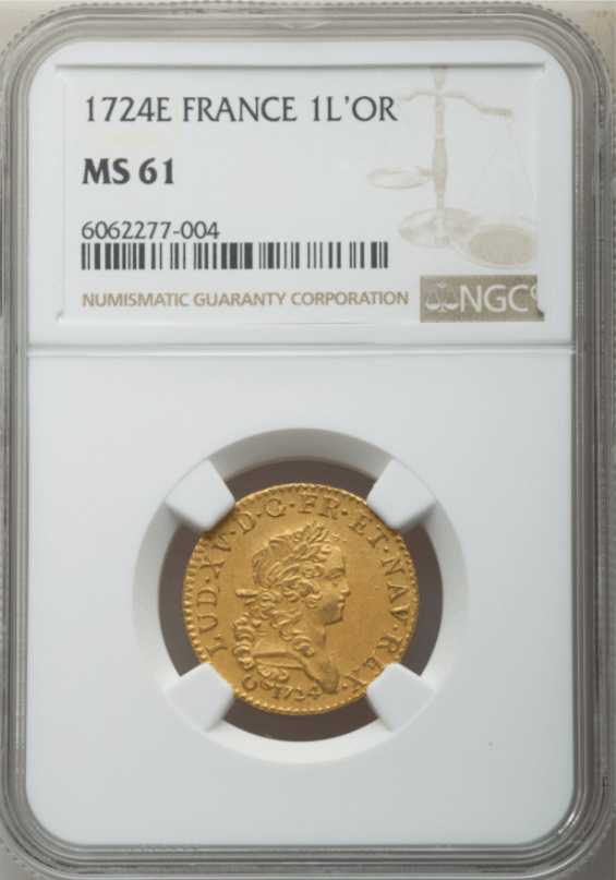 【レア度2-R2】フランス 1724-E年 ルイ15世 ルイドール金貨 NGC-MS61