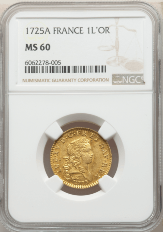 【レア度1-R1】フランス 1725-A年 ルイ15世 ルイドール金貨 NGC-MS60
