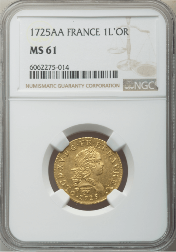 【レア度4-R4】フランス 1725-AA年 ルイ15世 ルイドール金貨 NGC-MS61