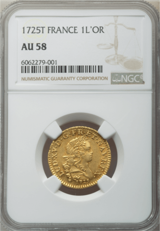 【レア度4-R4】フランス 1725-T年 ルイ15世 ルイドール金貨 NGC-AU58