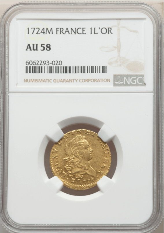【レア度1-R1】フランス 1724-M年 ルイ15世 ルイドール金貨 NGC-AU58